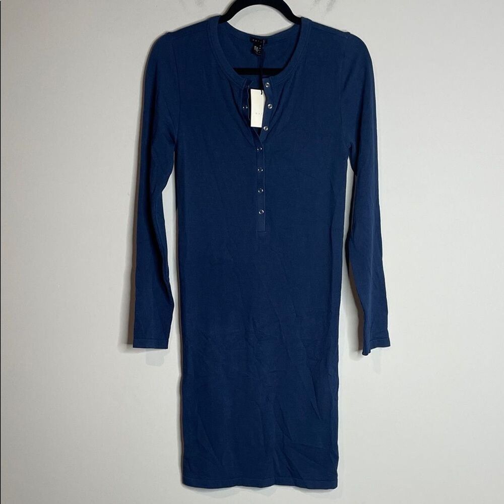Hatch Women’s Maternity The Body Rib Mini Dress in Blue Opal Size Medium NWT